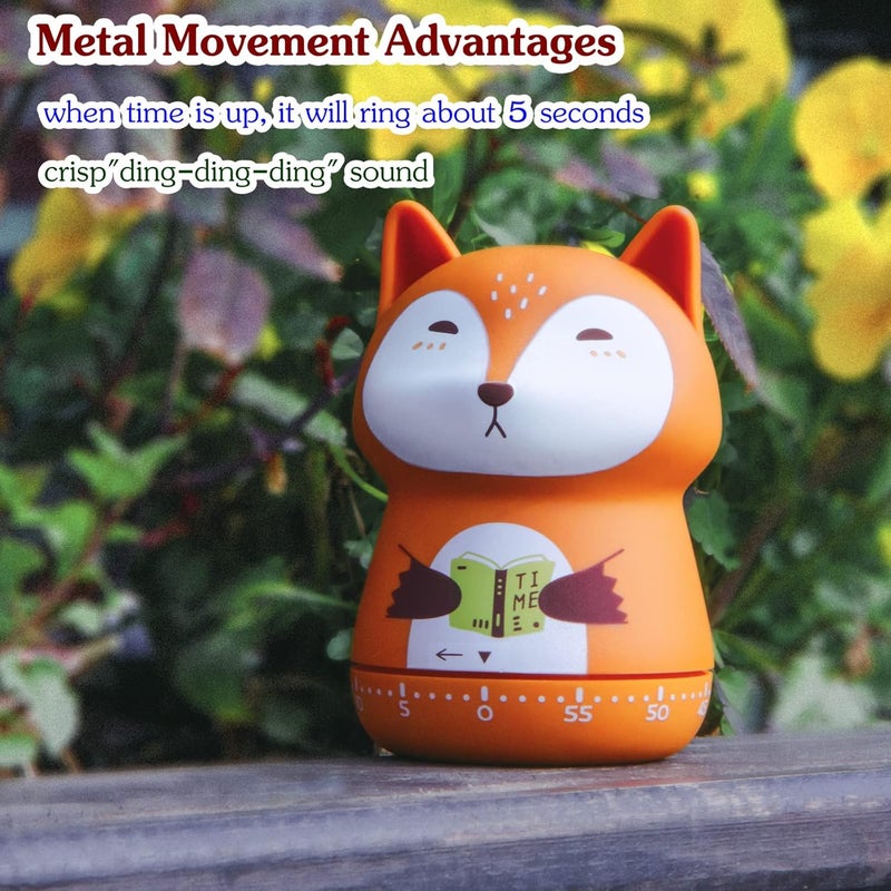 NUOSWEK Mechanical Kitchen Timer, Cute Animal Wind Up 60 Minutes Manual Countdown for Kids, Classroom, Home, Study and Cooking (Orange Fox) - Image 4