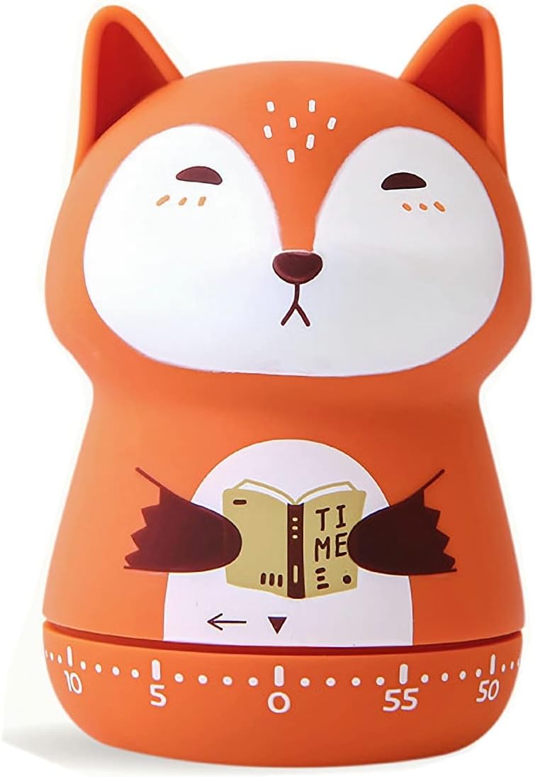 NUOSWEK Mechanical Kitchen Timer, Cute Animal Wind Up 60 Minutes Manual Countdown for Kids, Classroom, Home, Study and Cooking (Orange Fox) - Image 1