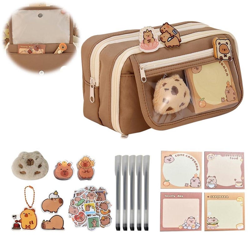 Pencil Case – 26-Piece Kapibala Set, Kawaii Stationery Kit, Eraser, Ruler, Sharpener