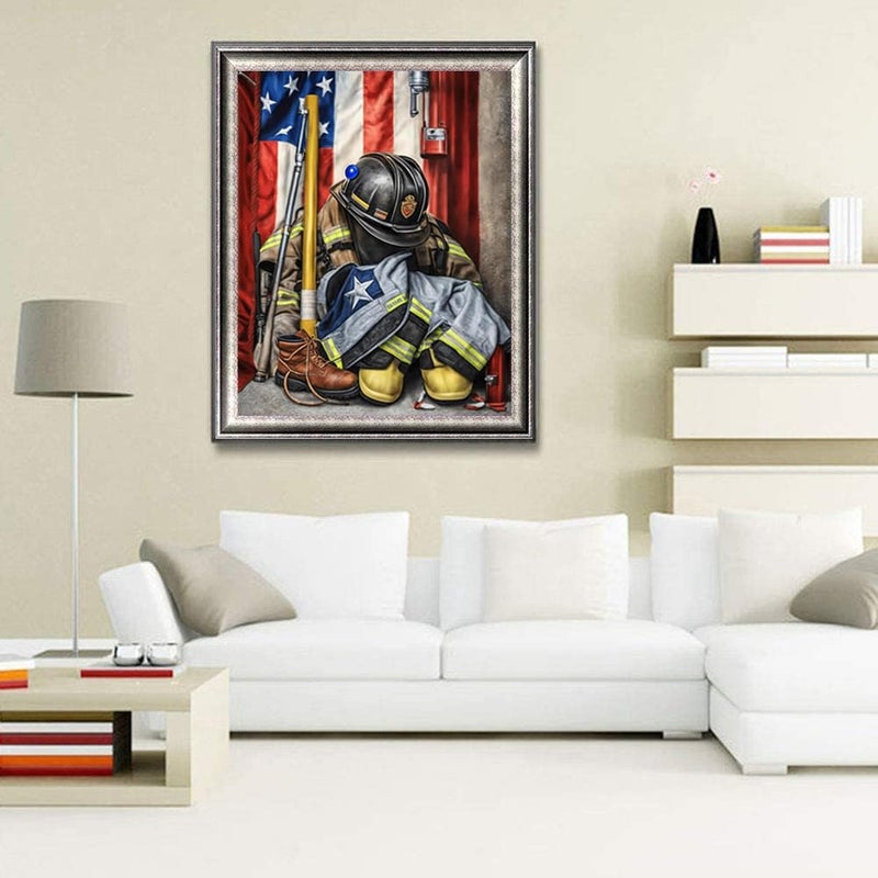 KTHOFCY 5D DIY Diamond Painting Kits for Adults Beginner, American Flag Firefighter's Gear Full Drill Embroidery Cross Stitch Crystal Rhinestone Paintings Pictures Arts Wall Decor 30x40cm/12x16inch - Image 2