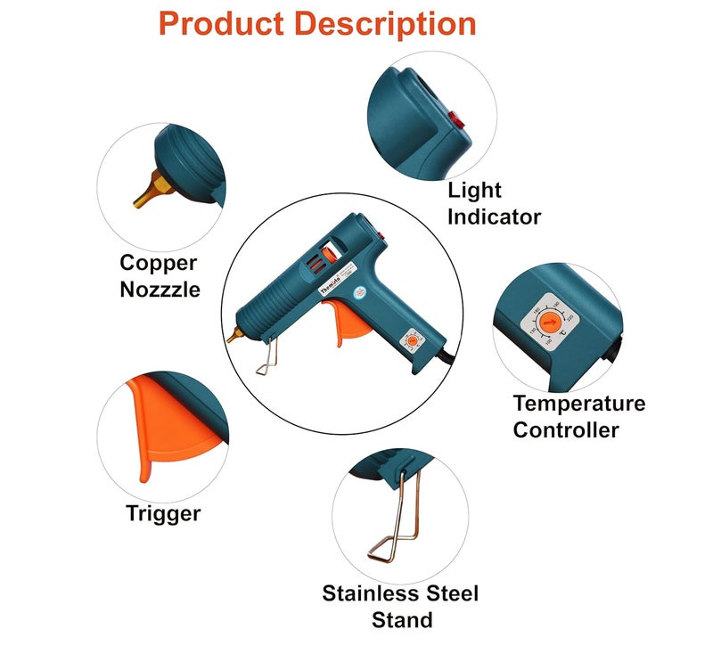 THEMISTO 150 Watts MultiTemperature Corded Electric Hot Melt Glue Gun With 5 Super Strong Gumming Glue Sticks THGG150 - Image 4