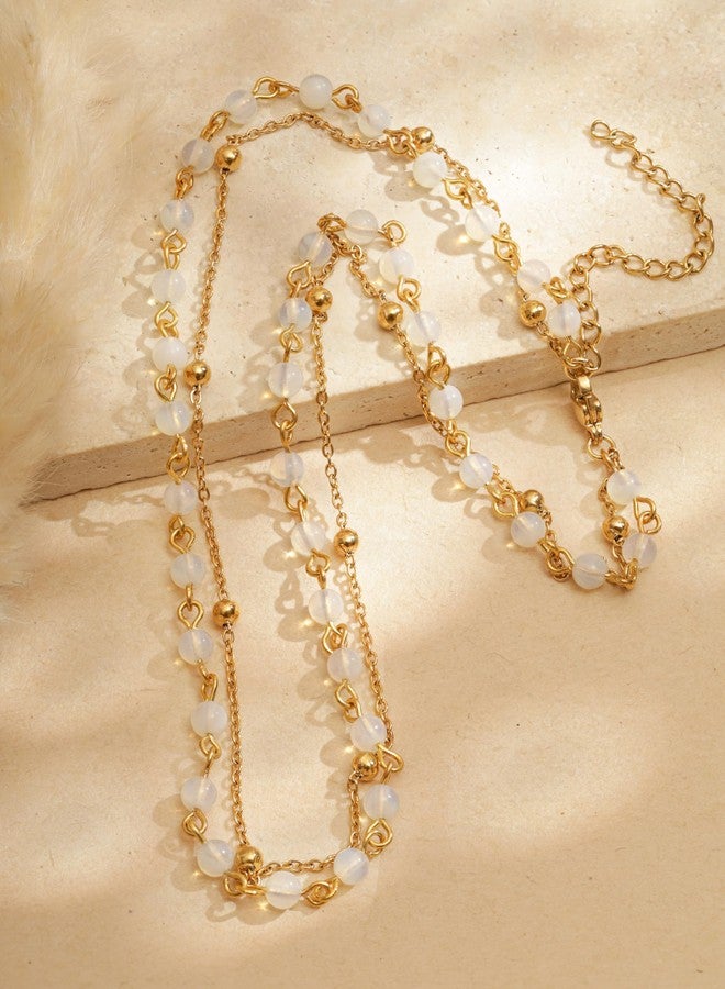 Sacina Boho Trendy Layered Gold-tone Beaded Crystal Choker Necklace, Hippie Summer Beach Y2k Necklace, Christmas Jewelry Gift for Women - Image 5