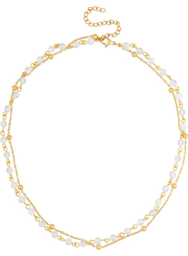 Sacina Boho Trendy Layered Gold-tone Beaded Crystal Choker Necklace, Hippie Summer Beach Y2k Necklace, Christmas Jewelry Gift for Women - Image 1