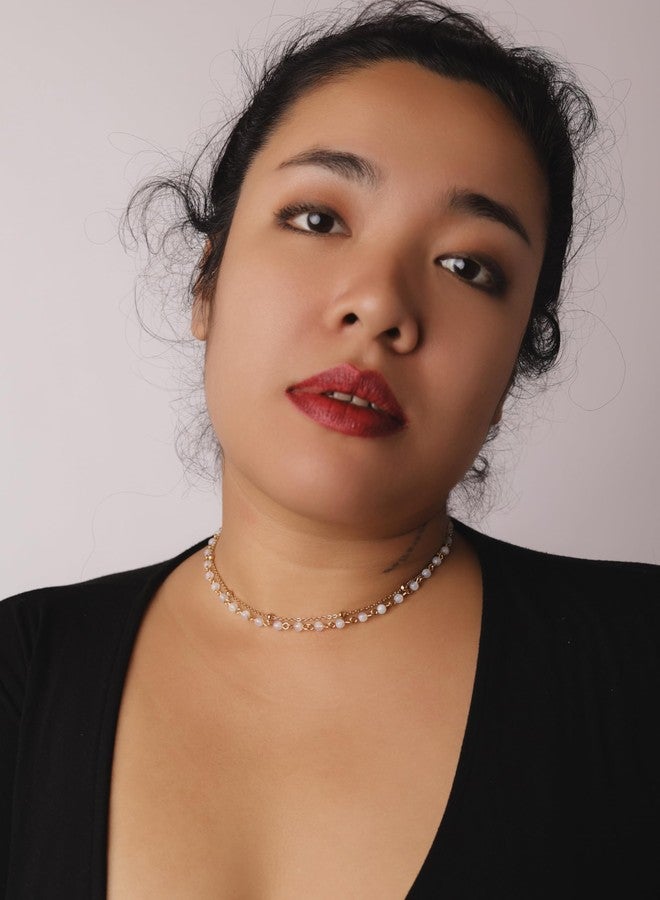 Sacina Boho Trendy Layered Gold-tone Beaded Crystal Choker Necklace, Hippie Summer Beach Y2k Necklace, Christmas Jewelry Gift for Women - Image 4