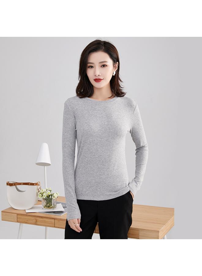 Elegant Crewneck Long-sleeved T-shirt Women's Spring New Women's Korean-style Simple Slim-fit Solid Color Base Shirt Top 