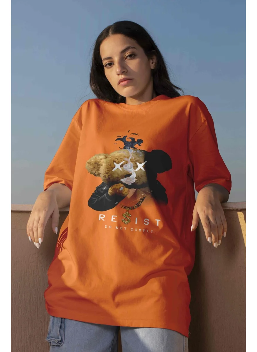 DogFish Printed Orange Oversize Unisex Tshirt