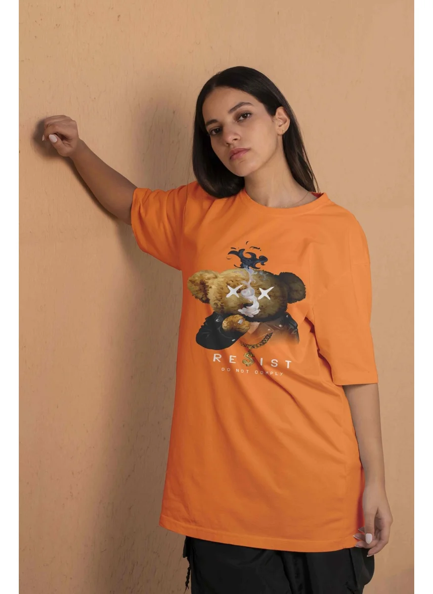 DogFish Printed Orange Oversize Unisex Tshirt