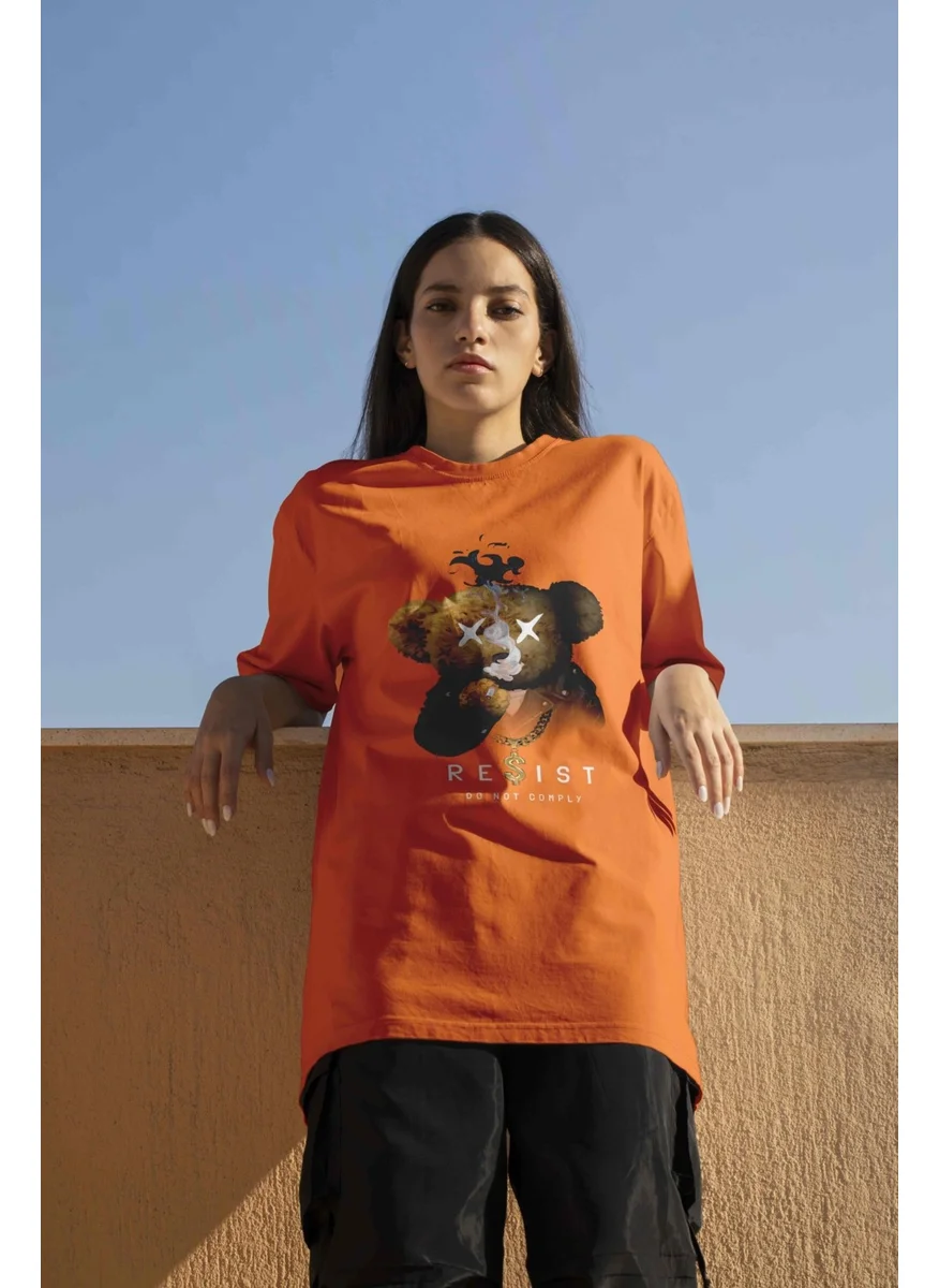 DogFish Printed Orange Oversize Unisex Tshirt