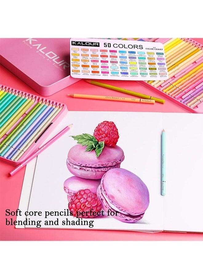 KALOUR - KALOUR Macaron Pastel Colored Pencils,Set of 50 Colors,Artists Soft Core,Ideal for Drawing Sketching Shading,Coloring Pencils for Adults Kids Beginners - Image 1