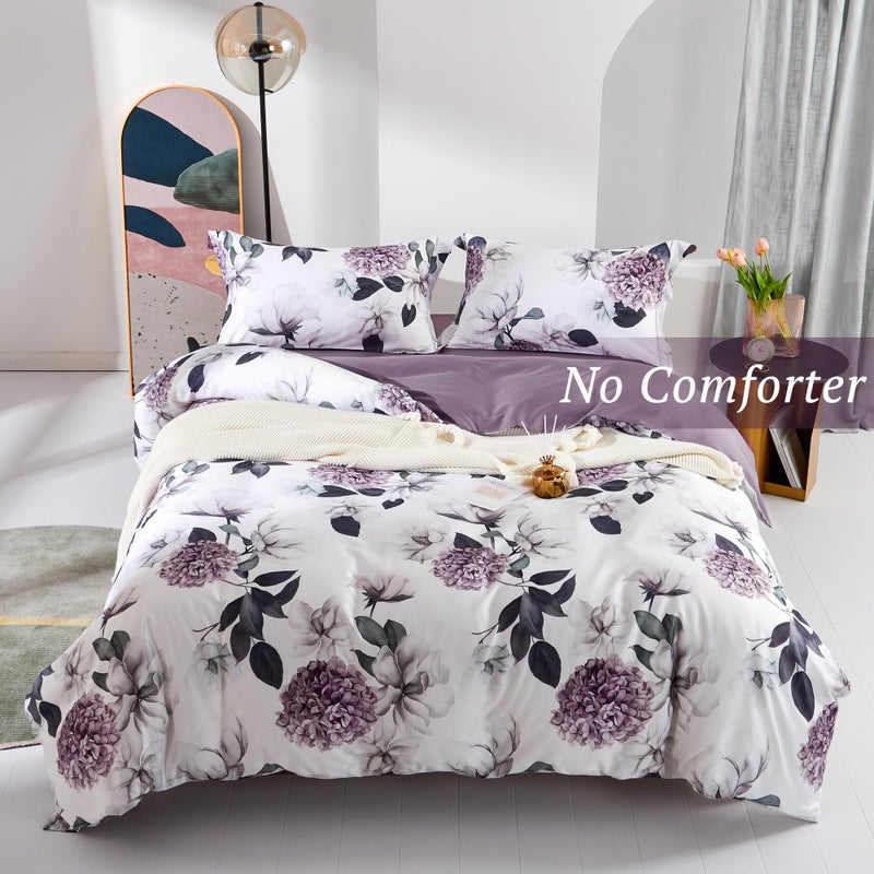 MILDLY 100% Long-Staple Cotton Duvet Cover Set Hydrangea Lotus Flower Pattern Printed Comforter Cover 3pcs, Ultra Soft & Breathable Bedding Set - Image 4