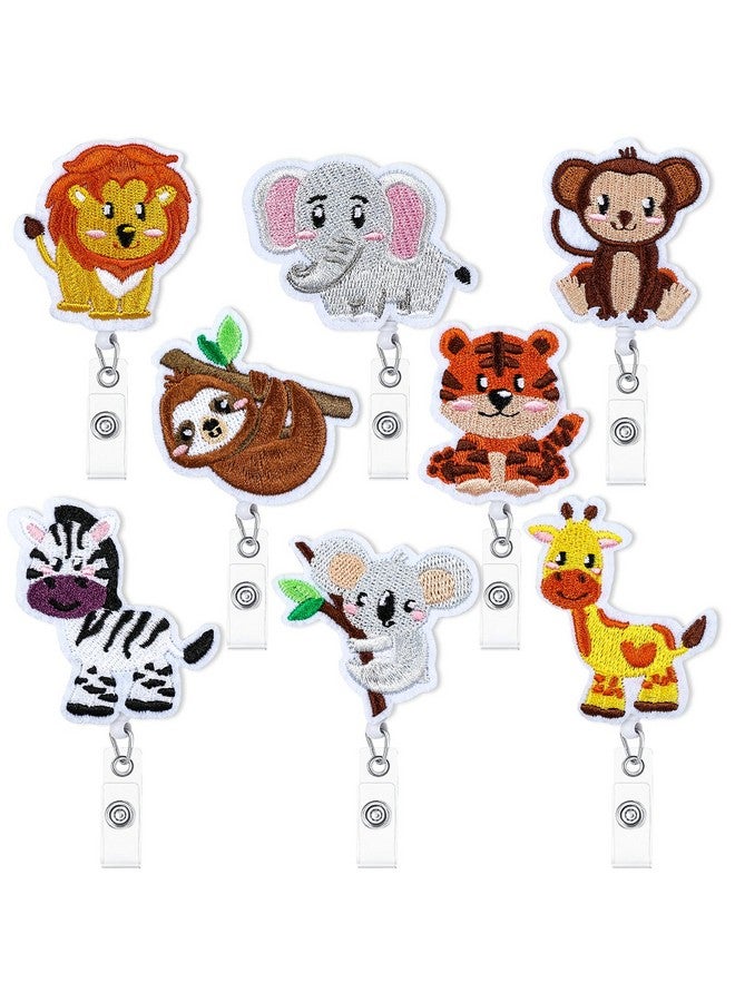 Whaline 8Pcs Zoo Animals Retractable Badge Reels Holders With Alligator Clip Back To School Lion Elephant Sloth Id Badge Reels Animal Felt Badge Holders For Students Teachers Nurses Doctors Favor - Image 1