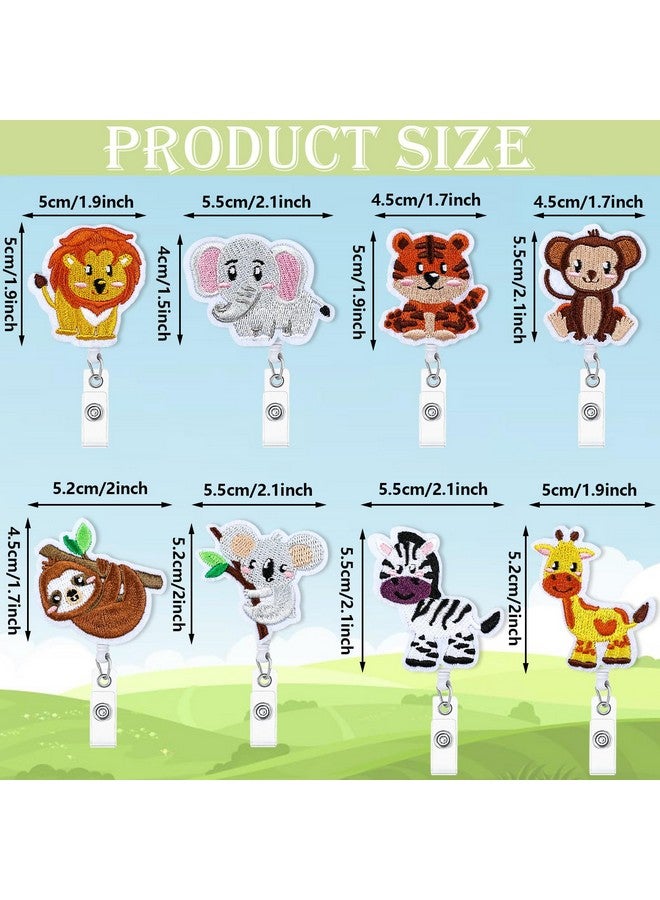 Whaline 8Pcs Zoo Animals Retractable Badge Reels Holders With Alligator Clip Back To School Lion Elephant Sloth Id Badge Reels Animal Felt Badge Holders For Students Teachers Nurses Doctors Favor - Image 2