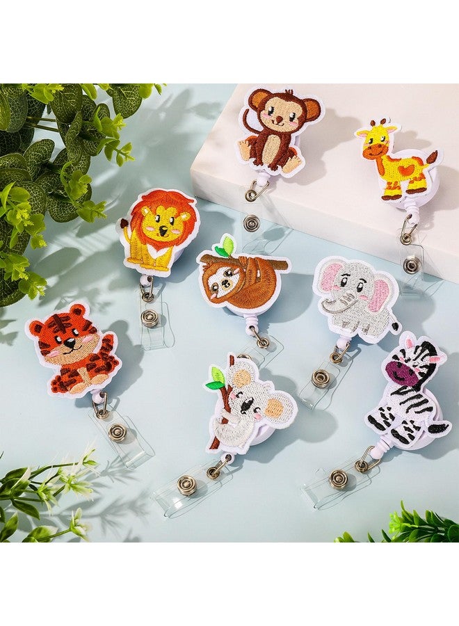 Whaline 8Pcs Zoo Animals Retractable Badge Reels Holders With Alligator Clip Back To School Lion Elephant Sloth Id Badge Reels Animal Felt Badge Holders For Students Teachers Nurses Doctors Favor - Image 4