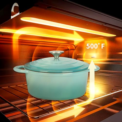 COOKWIN Enameled Cast Iron Dutch Oven, 5 QT Bread Baking Pot with Self Basting Lid, Non-stick Enamel Coated Cookware Pot, Great Christmas Gifts for Family, Teal - Image 5