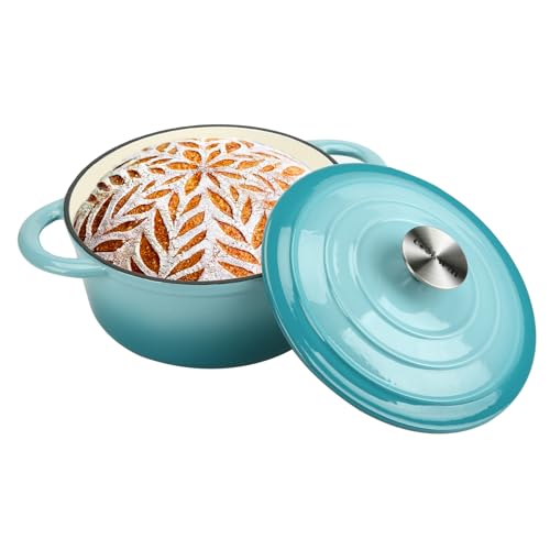 COOKWIN Enameled Cast Iron Dutch Oven, 5 QT Bread Baking Pot with Self Basting Lid, Non-stick Enamel Coated Cookware Pot, Great Christmas Gifts for Family, Teal - Image 1