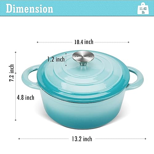 COOKWIN Enameled Cast Iron Dutch Oven, 5 QT Bread Baking Pot with Self Basting Lid, Non-stick Enamel Coated Cookware Pot, Great Christmas Gifts for Family, Teal - Image 3