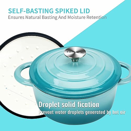 COOKWIN Enameled Cast Iron Dutch Oven, 5 QT Bread Baking Pot with Self Basting Lid, Non-stick Enamel Coated Cookware Pot, Great Christmas Gifts for Family, Teal - Image 2