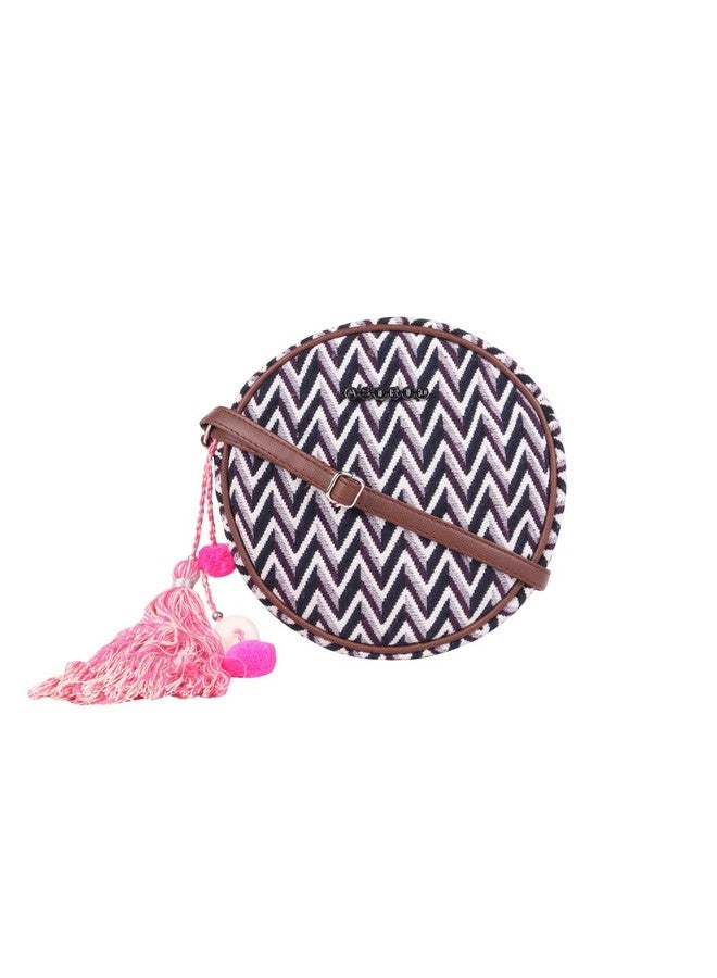 Astrid حقيبة كتانية دائرية للنساء من أستريد مع خرز بوم بوم (بنفسجي) - Image 1