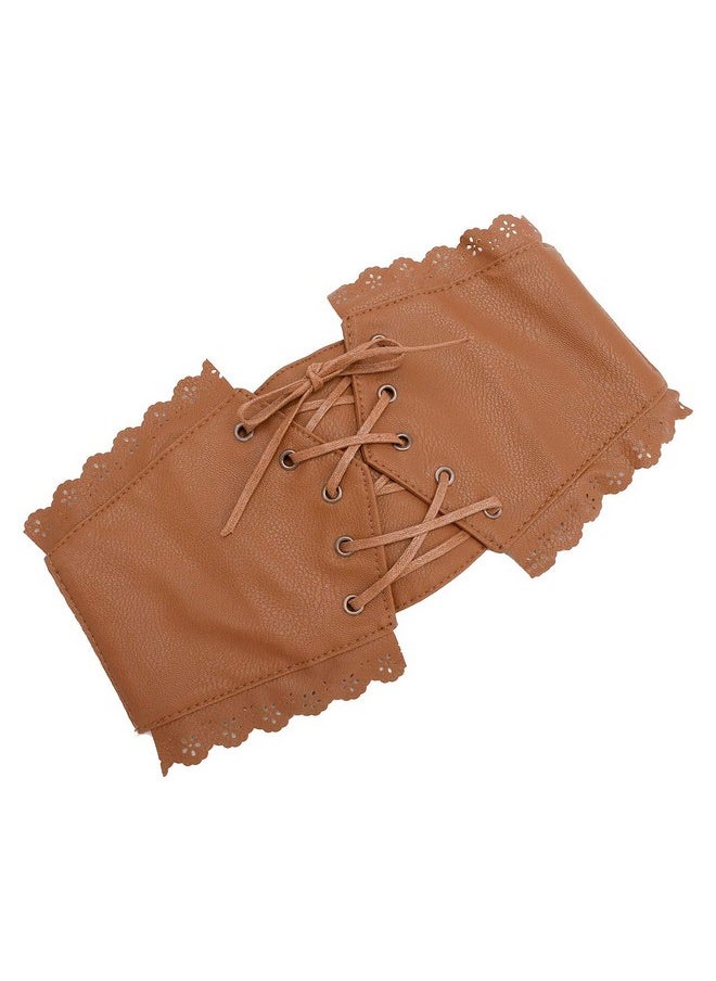 Ayliss - Womens Elastic Wide Band Laceup Corset Cinch Belt With Press Button Fit Waist 24.8"32.7" Brown - Image 1