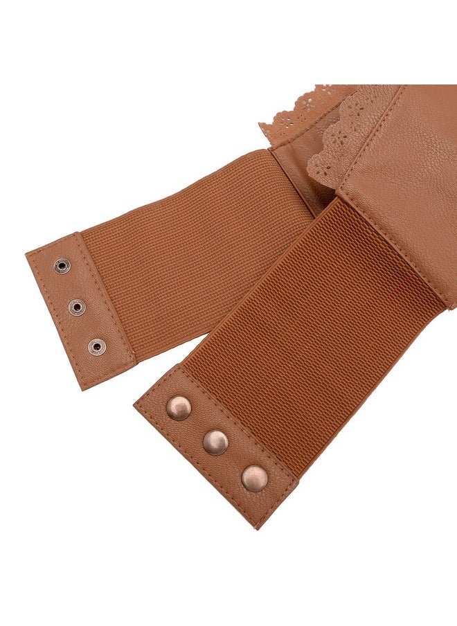 Ayliss - Womens Elastic Wide Band Laceup Corset Cinch Belt With Press Button Fit Waist 24.8"32.7" Brown - Image 1