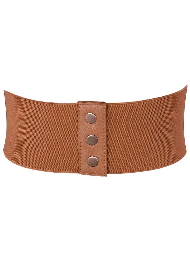 Ayliss - Womens Elastic Wide Band Laceup Corset Cinch Belt With Press Button Fit Waist 24.8"32.7" Brown - Image 1