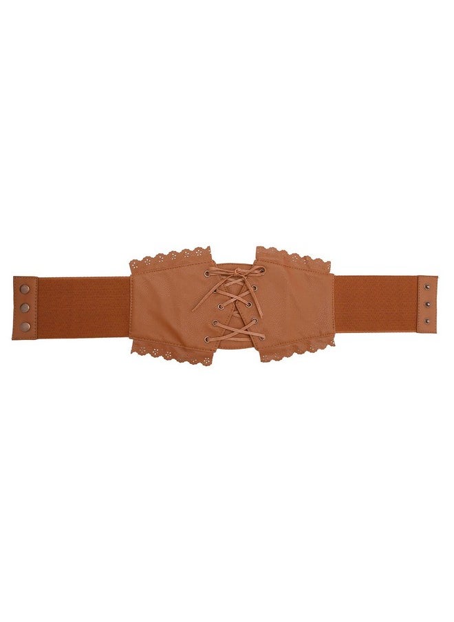 Ayliss - Womens Elastic Wide Band Laceup Corset Cinch Belt With Press Button Fit Waist 24.8"32.7" Brown - Image 1