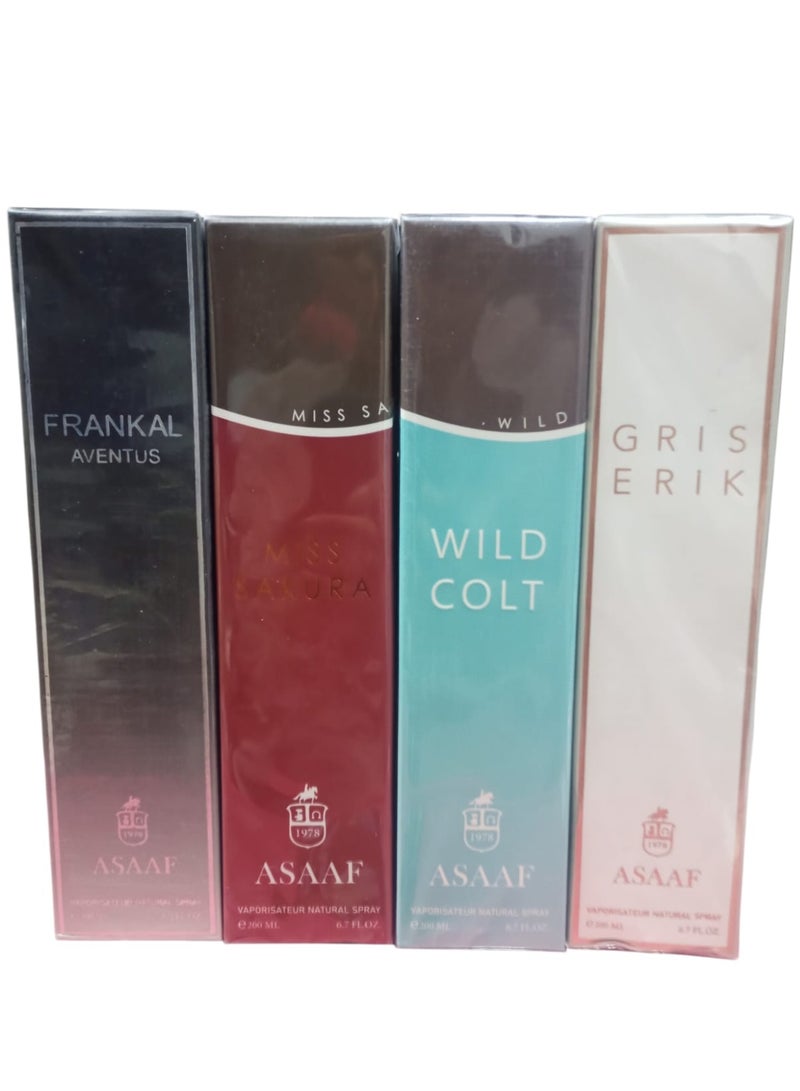 ASAAF PACKAGE ASAAF ( MISS SAKURA + WILD COLT + GRIS ERIK+FRANKEL AVENTUS ) 4*PCS-200 ML - Image 1