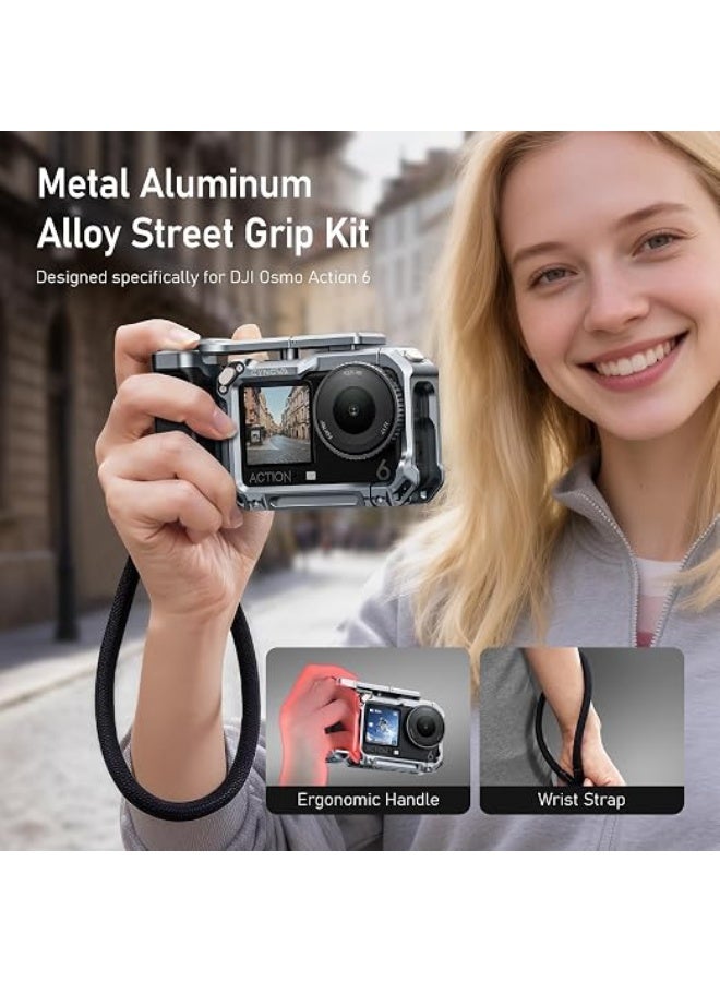 CYNOVA Aluminum Street Grip Kit for DJI Osmo Action 6 Accessories, Metal Protective Cage Frame with Photography Grip, Silicone-Coated Handle, Wrist Strap for DJI Osmo Action 6 Camera - Image 4