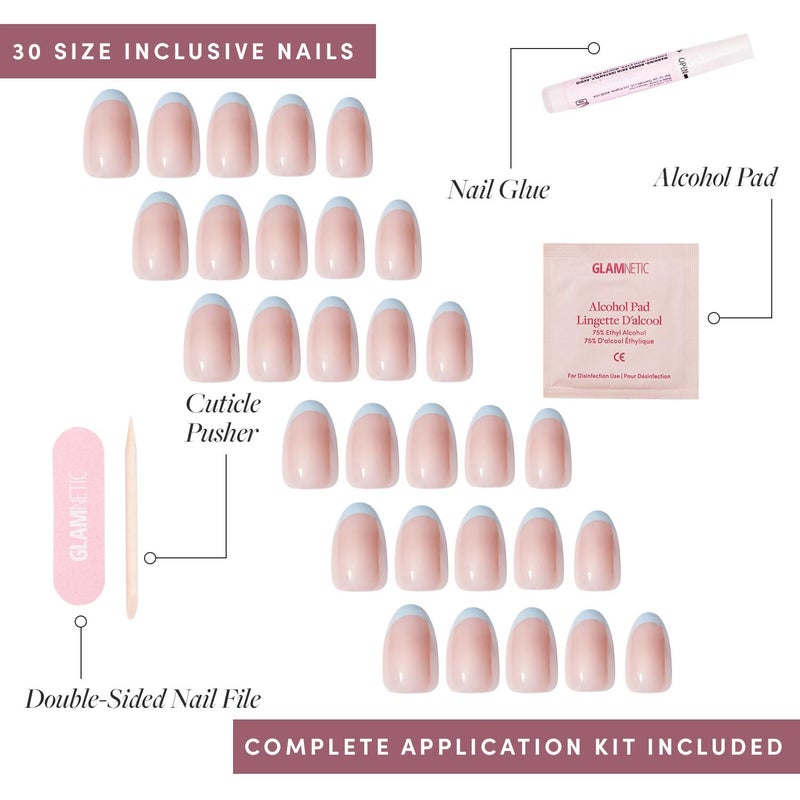 Glamnetic Press On Nails - Into Blue | Glazed Short Oval Fake Nails with Periwinkle French Tips, Salon Quality Summer Nails | 15 Sizes - 30 Nail Kit with Glue - Image 4