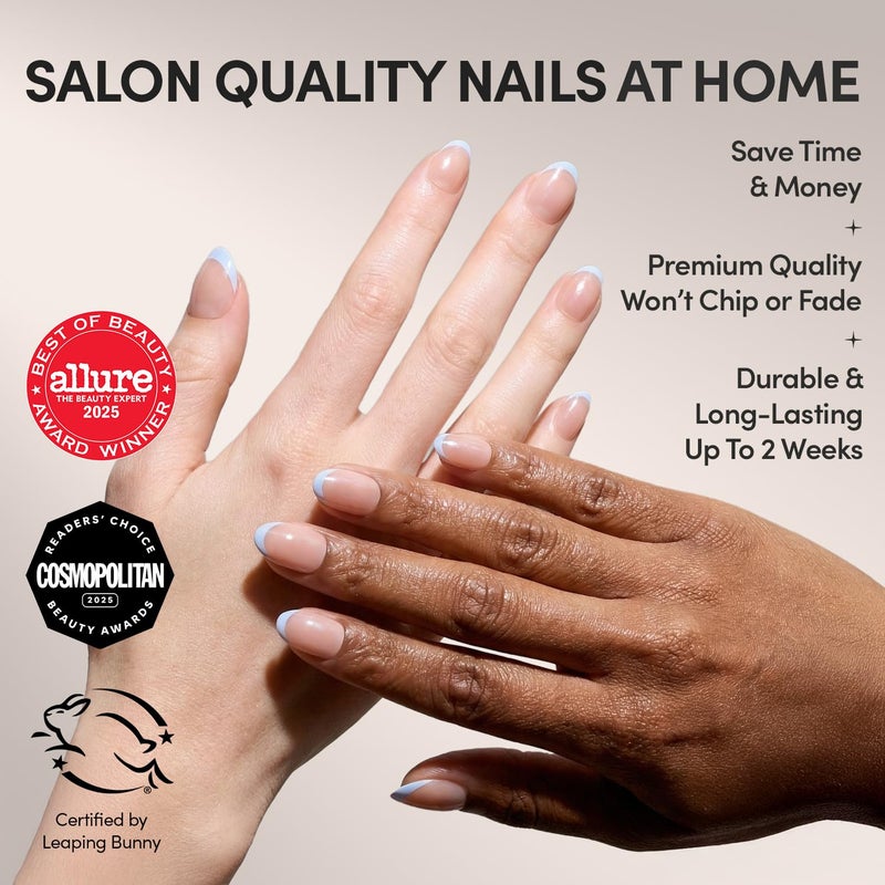 Glamnetic Press On Nails - Into Blue | Glazed Short Oval Fake Nails with Periwinkle French Tips, Salon Quality Summer Nails | 15 Sizes - 30 Nail Kit with Glue - Image 2