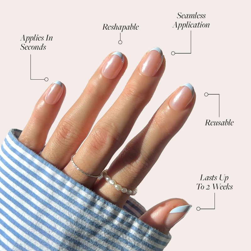 Glamnetic Press On Nails - Into Blue | Glazed Short Oval Fake Nails with Periwinkle French Tips, Salon Quality Summer Nails | 15 Sizes - 30 Nail Kit with Glue - Image 3