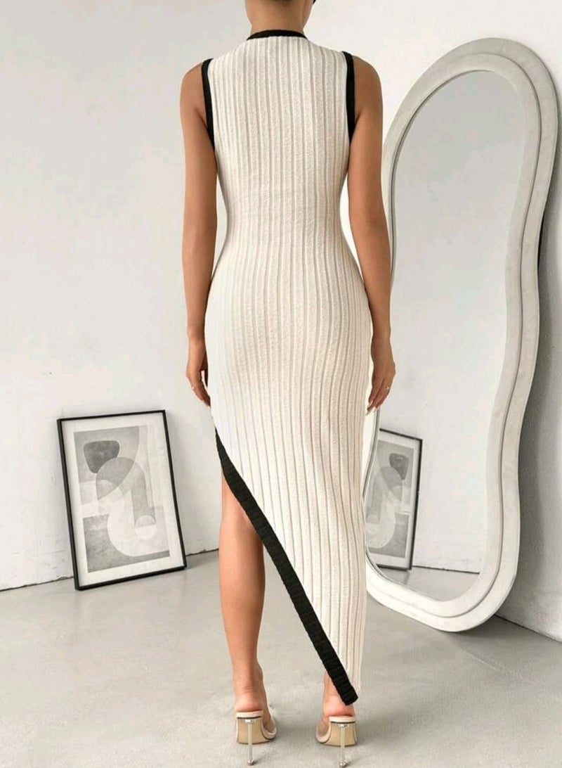 Shein SHEIN Women's DRESS AU tumn/Winter Casual with black contrast trim/side slit Fitted  Dress Maxi Women  - Image 3