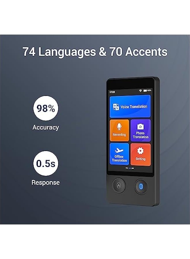 Language Translator Device 144 Languages and Accents with 3.7 inch Touchscreen AI Image Translator Device Portable Two-Way Voice Translator