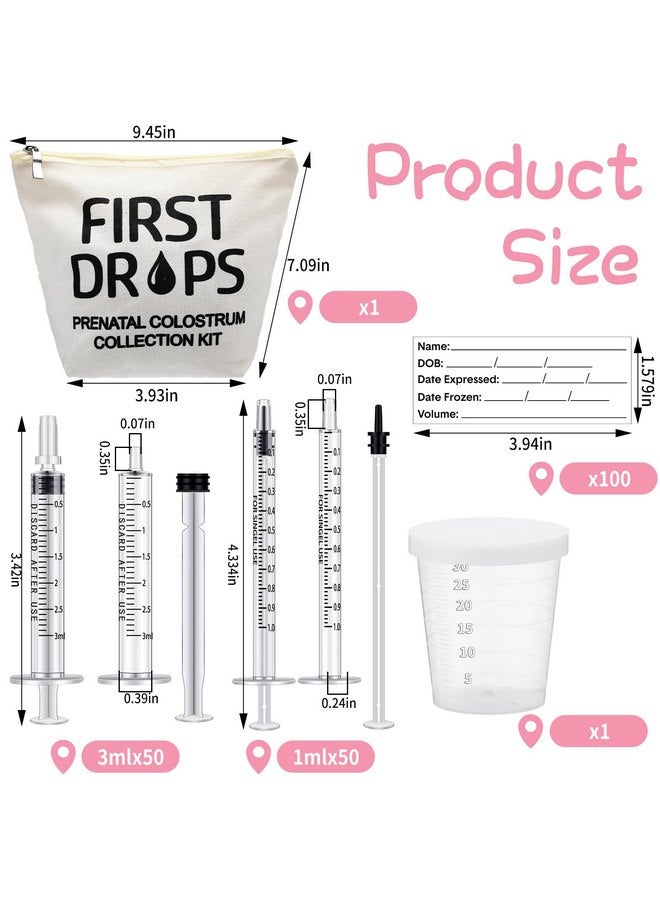 Geiserailie Geiserailie 100 Set Colostrum Collector Kit Include 100 1ml /3ml Sterile Sealed Breast Milk Collector No Needle Colostrum Syringes 100 Stickers 1 Measuring Cup Colostrum Collection 1 White Canvas Bag - Image 2
