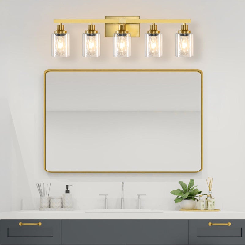 DIKAIDA 5 Light Gold Bathroom Vanity Light, Bathroom Light Fixtures, 31" Modern Brushed Gold Vanity Lighting Fixtures for Bathroom Over Mirror, Gold Sconces Wall Lighting for Bedroom - Image 2