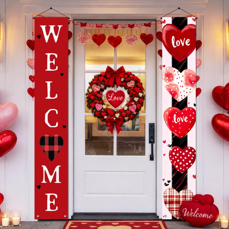 BlissYard Valentines Day Door Banner 71x12 Inch Valentine's Day Banner Heart Couple Theme Hanging Decor for Front Door Porch Valentine Decorations for Wedding Anniversary Party Home Indoor Outdoor - Image 2