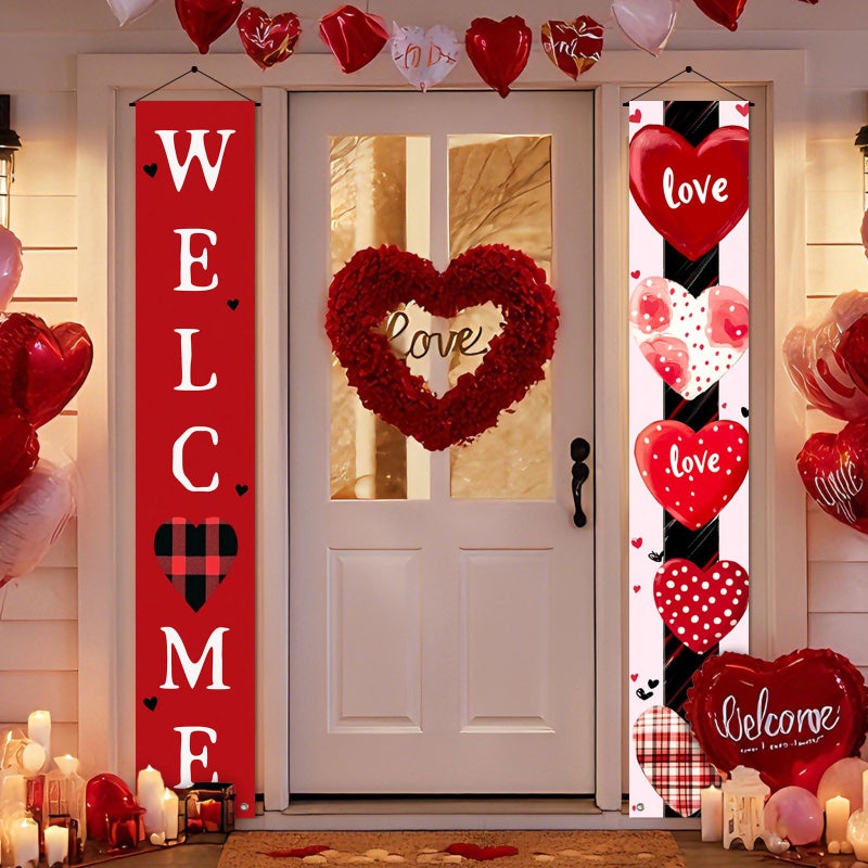 BlissYard Valentines Day Door Banner 71x12 Inch Valentine's Day Banner Heart Couple Theme Hanging Decor for Front Door Porch Valentine Decorations for Wedding Anniversary Party Home Indoor Outdoor - Image 4