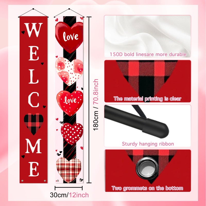 BlissYard Valentines Day Door Banner 71x12 Inch Valentine's Day Banner Heart Couple Theme Hanging Decor for Front Door Porch Valentine Decorations for Wedding Anniversary Party Home Indoor Outdoor - Image 3