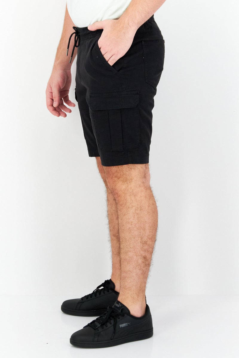 Celio Men Solid Cargo Basic Shorts, Black - Image 3