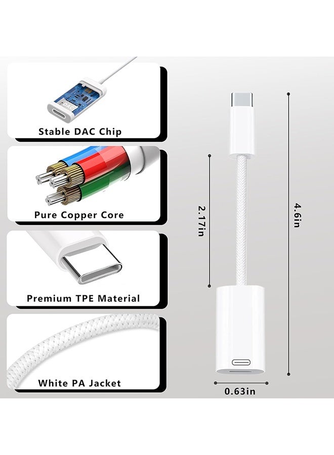 Wffo USB C to Lightning Headphone Audio Adapter, Type C Male to Female Lightning Earphone Supports PD 27W Fast Charging//Data Transfer, Compatible with iPhone 17/16/15 Plus/Pro/Max, iPad Pro/Air 6/5/4, MacBook - White - Image 3