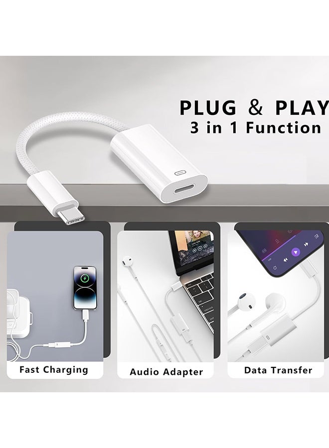 Wffo USB C to Lightning Headphone Audio Adapter, Type C Male to Female Lightning Earphone Supports PD 27W Fast Charging//Data Transfer, Compatible with iPhone 17/16/15 Plus/Pro/Max, iPad Pro/Air 6/5/4, MacBook - White - Image 4