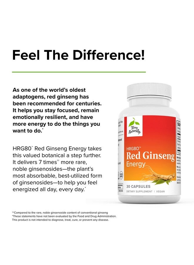 Terry Naturally Hrg80 Red Ginseng Energy 30 Capsules Red Ginseng Root Powder Panax Ginseng Hrg80 Nongmo Vegan Gluten Free 30 Servings - Image 4