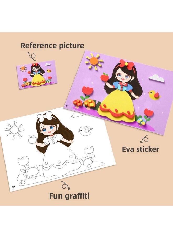 Generic - Making Diy2025 Children Handmade 3d Kindergarten Material Bag Sticker Three-dimensional Toy Painting Year Paste Girl-Color:[full Set Of 12 Sheets] Ocean World/individually Packaged + 12 Color Crayons - Image 1