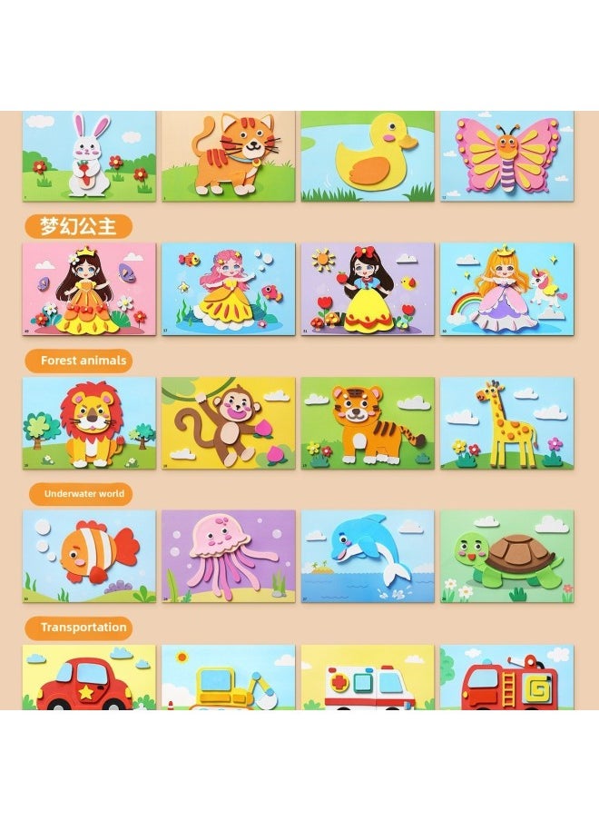 Generic - Making Diy2025 Children Handmade 3d Kindergarten Material Bag Sticker Three-dimensional Toy Painting Year Paste Girl-Color:[full Set Of 12 Sheets] Ocean World/individually Packaged + 12 Color Crayons - Image 1