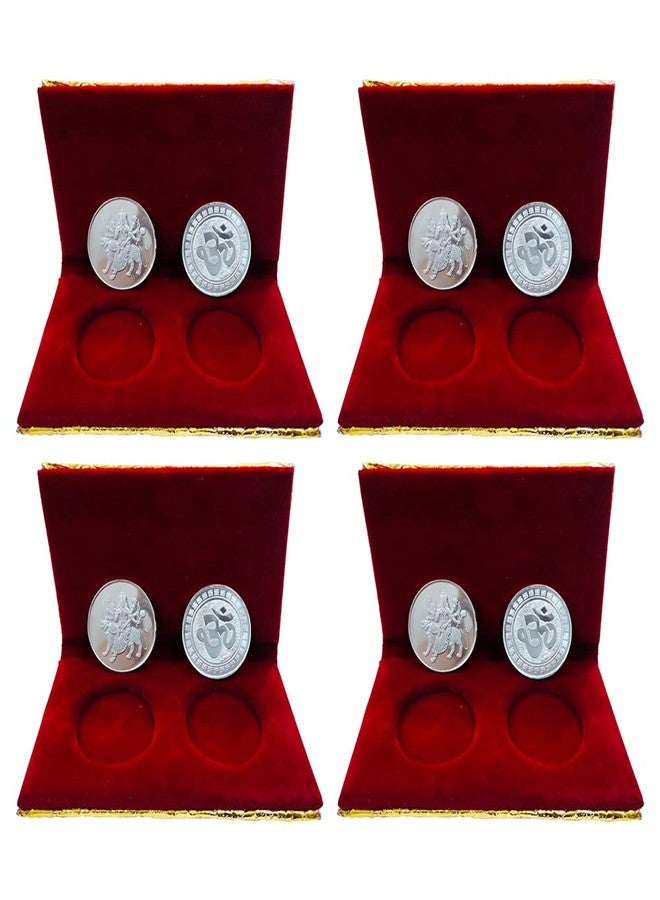NINE10 German Silver Coins 10 Grams Silver Plated of Sherawali MATA for Diwali Gift Items for Men, Women, Staff, Customer, Clients, Corporate with Velvet Gift Box (Pack of 4 Pair) - Image 1
