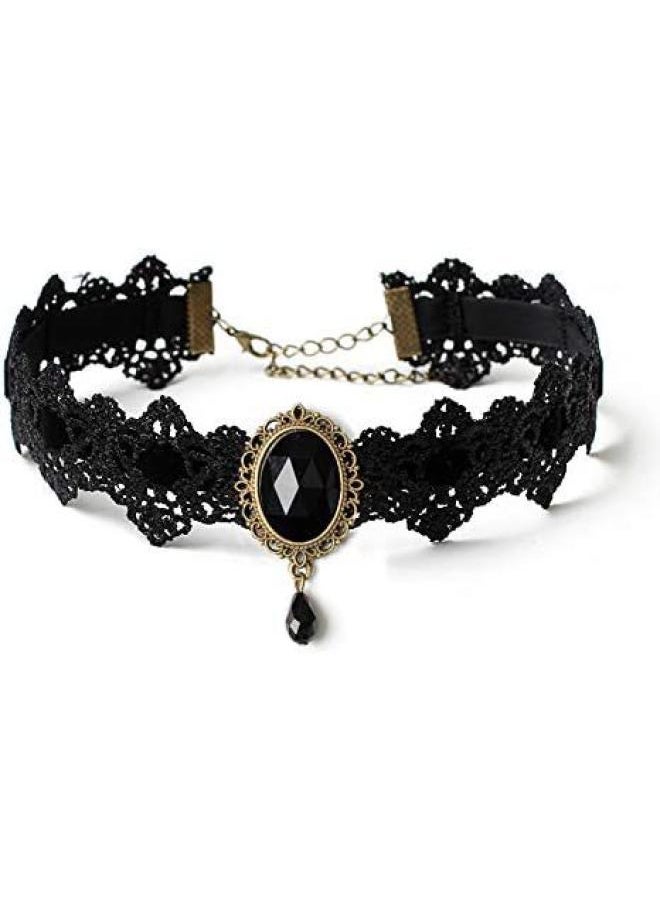 Generic Cross Border Lace Necklace Gothic Chocker Collar Rhinestone Black Halloween Necklace Gift 