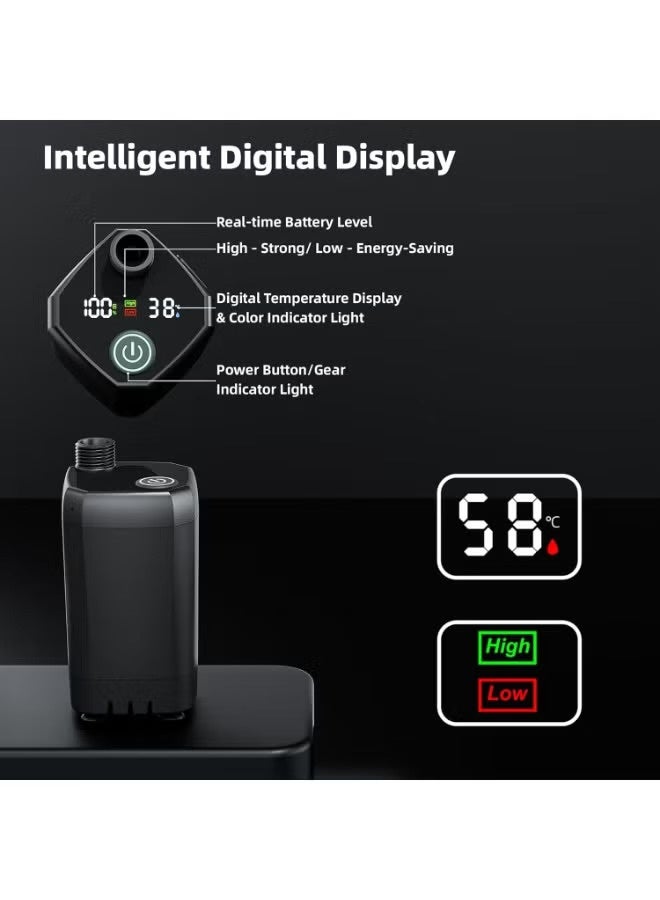 DEXO دش تخييم محمول مع مضخة قابلة لإعادة الشحن 6000mAh، دلو قابل للطي 20 لتر، شاشة LED وأنماط رش متعددة – دش كهربائي خارجي للمشي، السفر، استحمام الحيوانات الأليفة، الشاطئ، خفيف الوزن، متين، محمول - Image 5