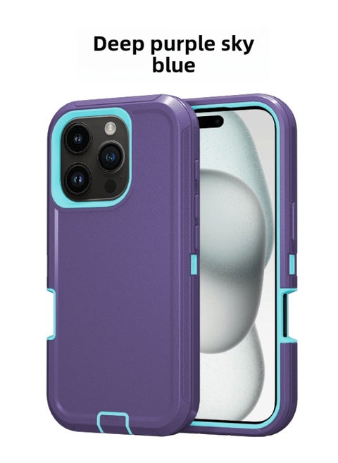 For Iphone 16promax Three-proof Mobile Phone Case Iph16plus Anti-drop Mobile Phone Case Hot Sale-Color:deep Purple Sky Blue-Applicable Model:For Iphone16Plus Single Chassis