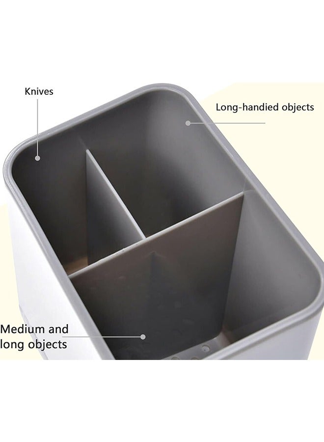 Utensil Holder, Cutlery Drainer Sink Caddy, Chopsticks Spoon Fork Holder, Cooking Utensil Drain Rack, Tableware Storage Holder, Kitchen Ware Organizer Compartment Box, Grey  - Image 5