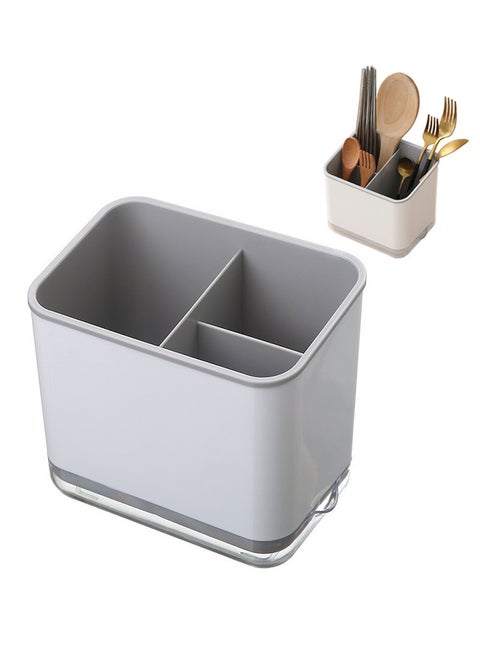 Utensil Holder, Cutlery Drainer Sink Caddy, Chopsticks Spoon Fork Holder, Cooking Utensil Drain Rack, Tableware Storage Holder, Kitchen Ware Organizer Compartment Box, Grey